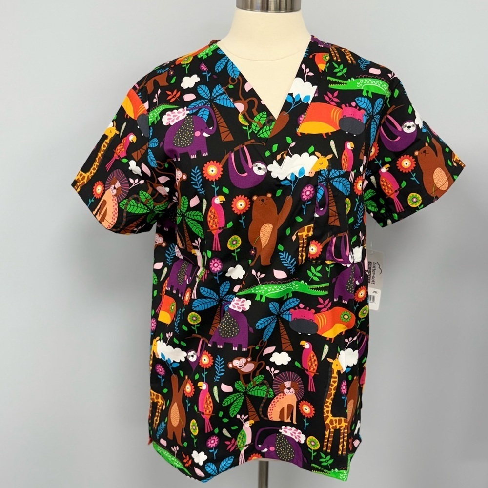 NWT Buttersoft Cartoon Zoo Animals Cotton Scrubs Small Monkey Sloth Bear Giraffe